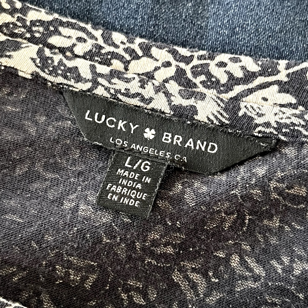 Lucky Brand Printed Top Navy and White 3/4 Sleeve Size L - Picture 5 of 6